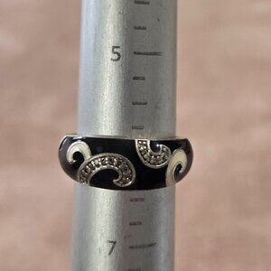 Sterling Silver Ring with Black Enamel Design
